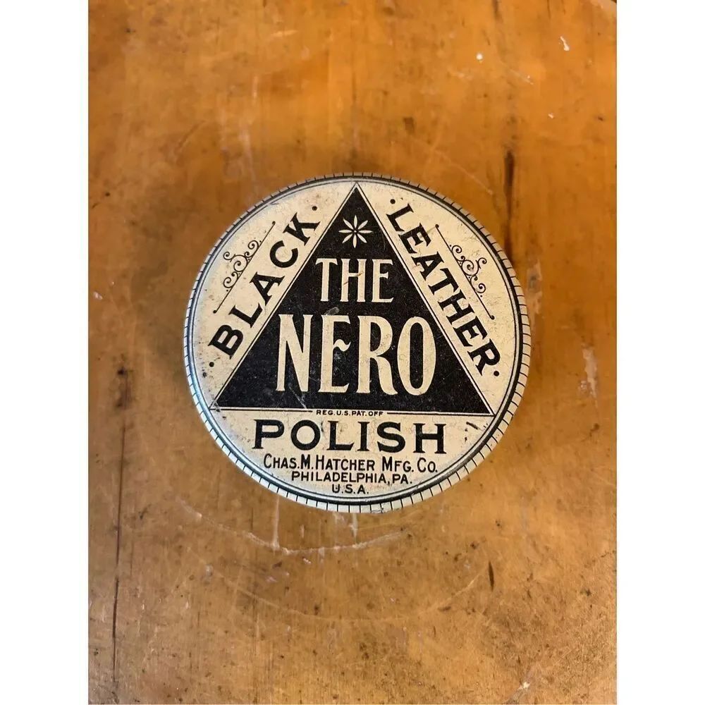 Vintage 1900s The Nero Black Leather Show Polish Tin Decor (8304)